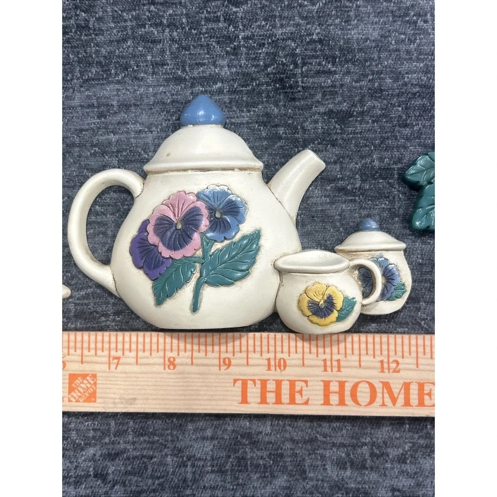 Vintage Burwood Home Interiors Pansy Teapot‎ Set Wall Decor Plaques Cottagecore